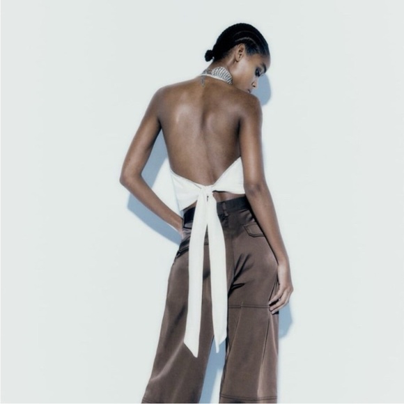 Zara Rich Chocolate Brown High-Rise Cargo Pants | Pockets | 6 | Satin - Picture 4 of 13